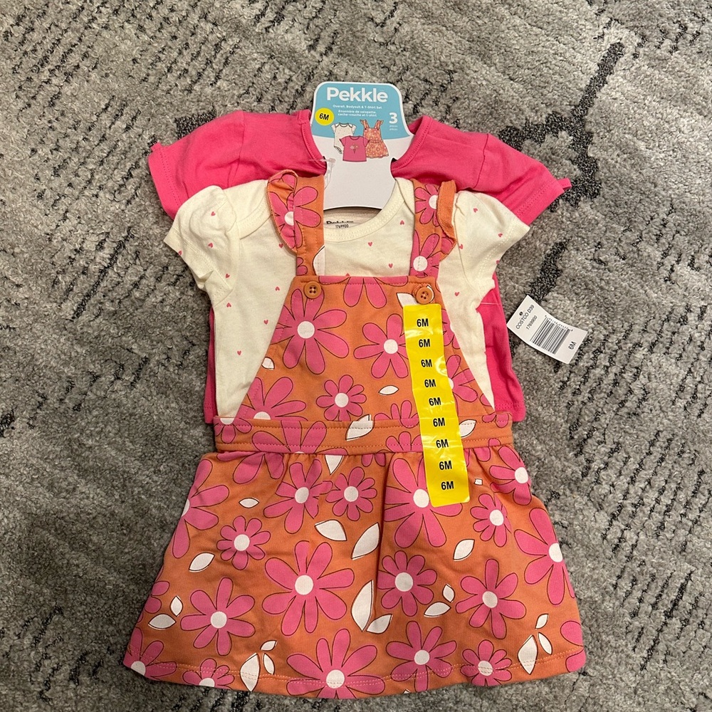 Pekkle Pink and Orange Floral Baby Dress Set